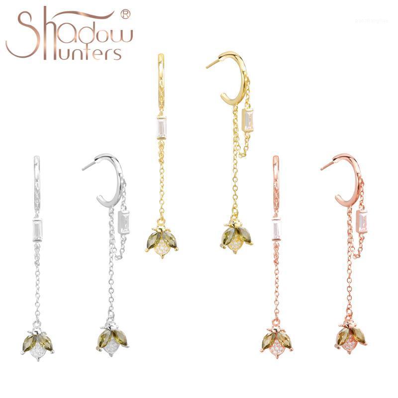 

Women 925 Sterling Silver Bee Charm Drop Earrings Crystal CZ Link Chain Luxury Jewelry Accessoires Dangle & Chandelier