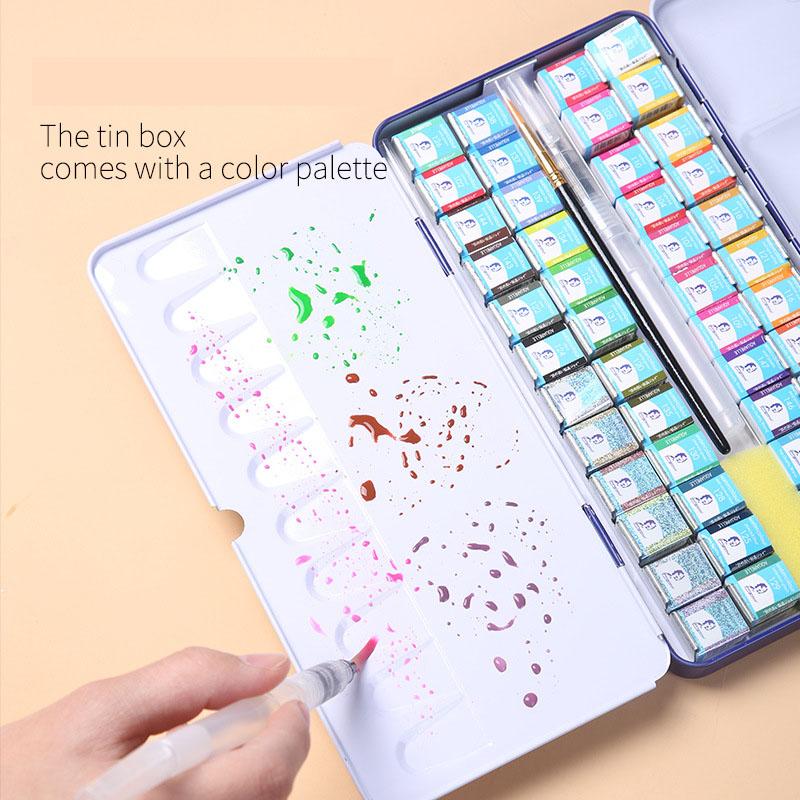 

Gift Sets Professional 24/36/48 Colors Solid Watercolor Paints Set Pearlescent Pigment For Drawing Art Paint Supplies