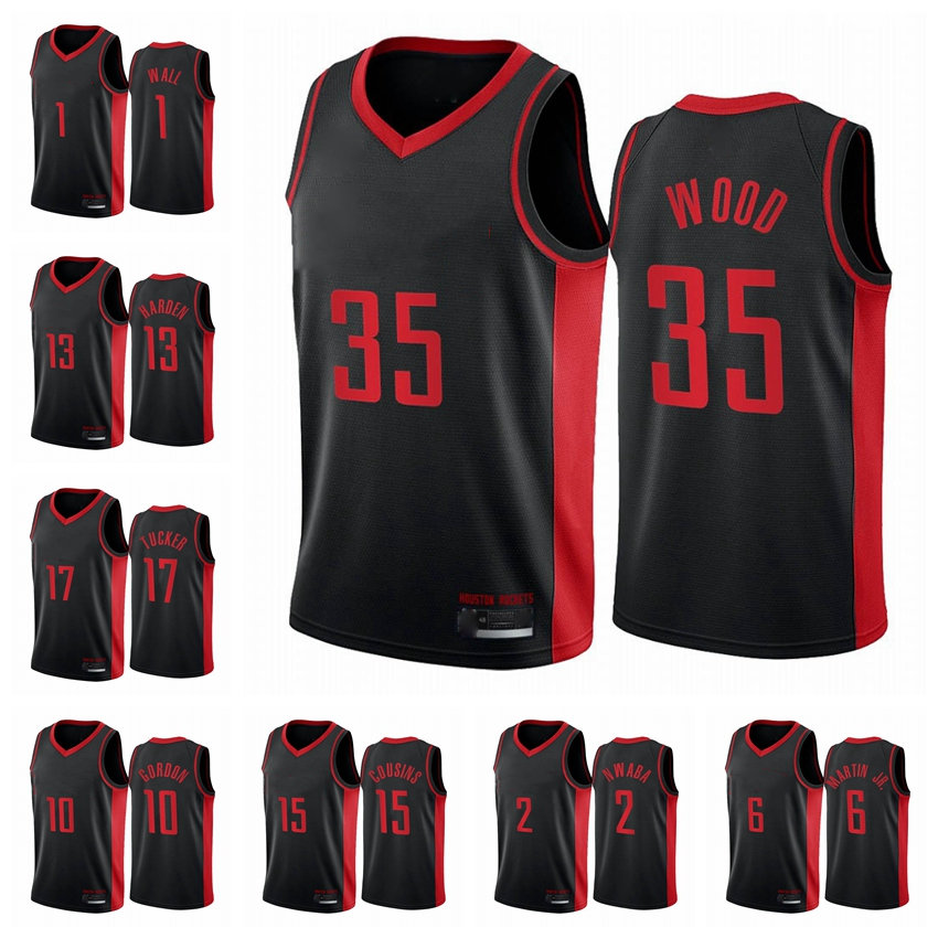 

2020-21 Houston Rockets Men John Wall Christian Wood P.J. Tucker Eric Gordon Earned Edition Black Swingman Basketball Jersey, Black;red