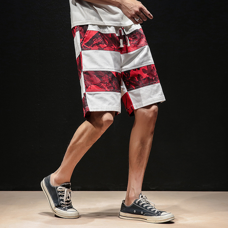 

2021 New Hip Hop Streetwear Summer Shorts Print Pants Harajuku Masculine Racers Patchwork Shoes at Short Knee Height B2u8, Black