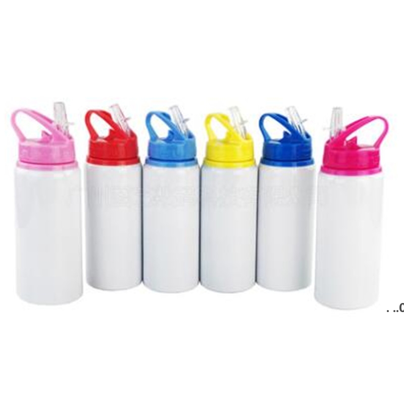 

600ml 20oz Water Bottle DIY Sublimation Sippy Cups Blank White Kids Sport Tumbler Aluminum Mug Drinking Cup With Straws Lids SEAWAY FWF9106, As pics