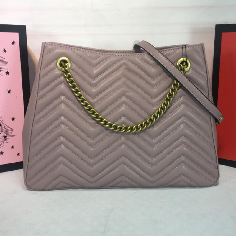 

Large Tote Shopping Bag Cowhide High Quality Handbags Wavy Pattern Gold Chain Letters High-Capacity Solid Multicolor 36cm