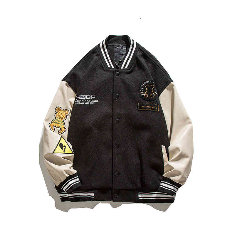 

men's jackets autumn hip hop street harajuku male towel embroidered cartoon baseball jacket oje6, Black;brown