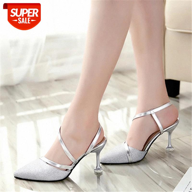 

2019 Summer heel High Heels Sandals lady Pumps classics slip on Shoes sexy Women party shoes gold silver Wedding Slingbacks #Sa1O