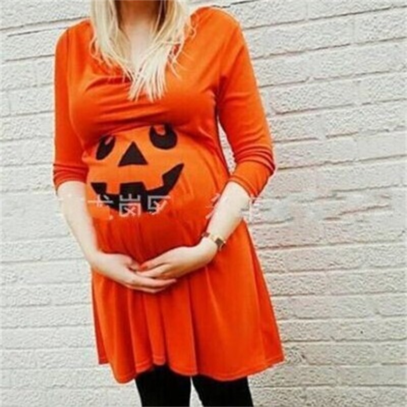 

Maternity Dresses Halloween Devil Print Women Fashion Casual Autumn Winter Mom Pregnancy Costumes Clothes 118 H1, Orange