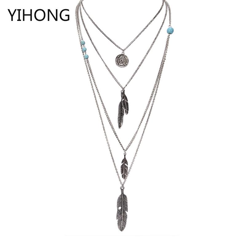 

Pendant Necklaces Fashion For Women Multi Layer Chain Bohemian Choker Jewelry Leaf Gargantilha