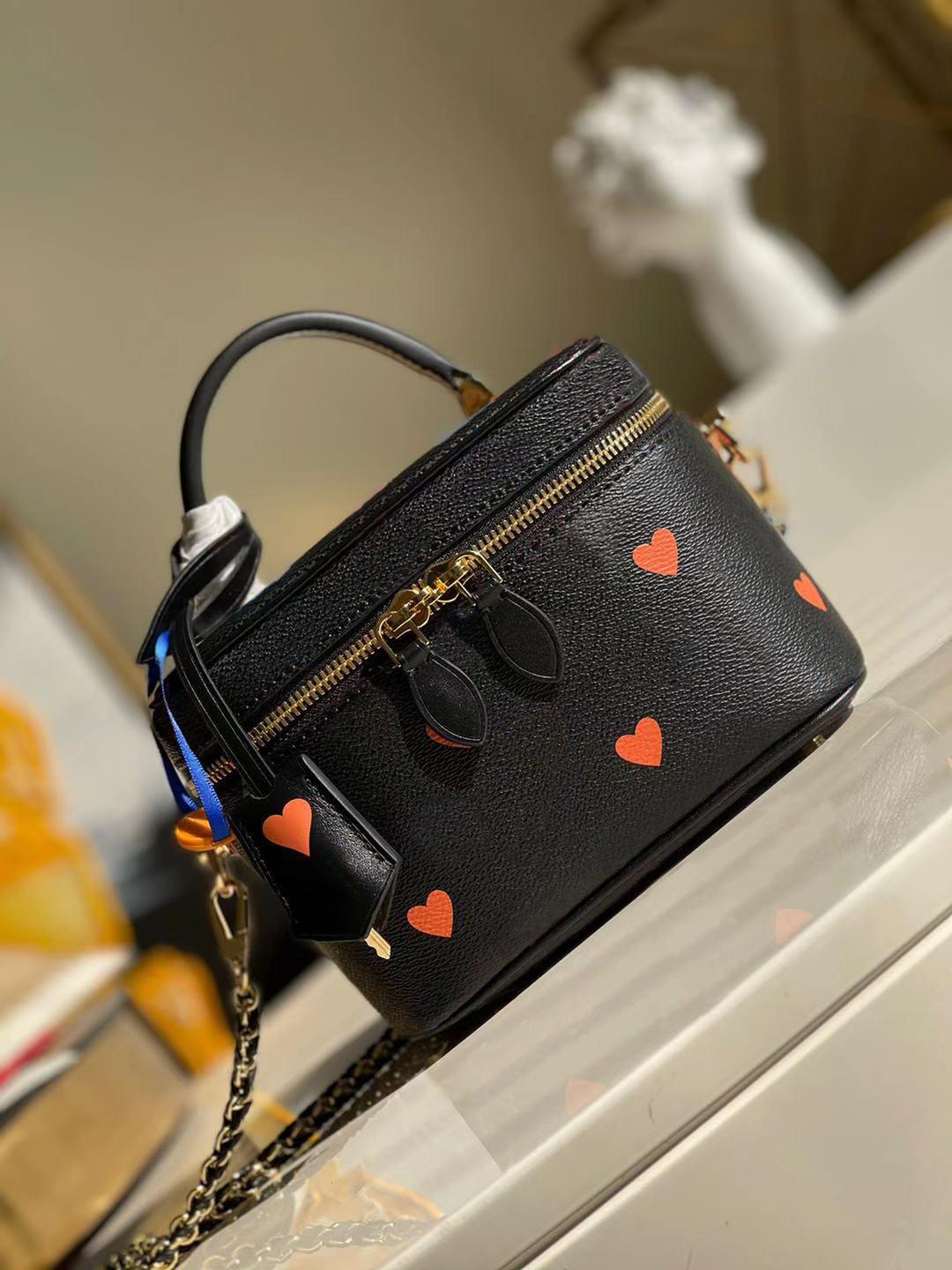 

TOP QUALITY GAME ON VANITY BAG with Flowers in bright blue and red Handbag purse women Cowhide leather case crossbody shoulder BAGS, Paper bag