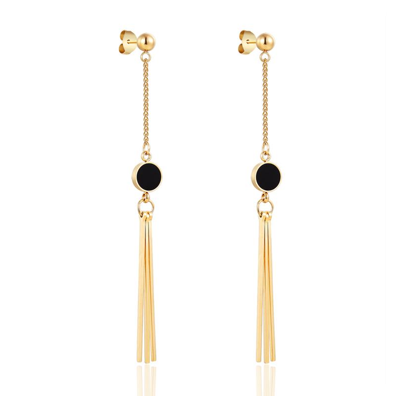 

Dangle & Chandelier Elegant Round Black Enamel Hung Three Rectangular Bar Drop Earring High Quality Titanium Steel Woman Jewelry Love Gift, Silver