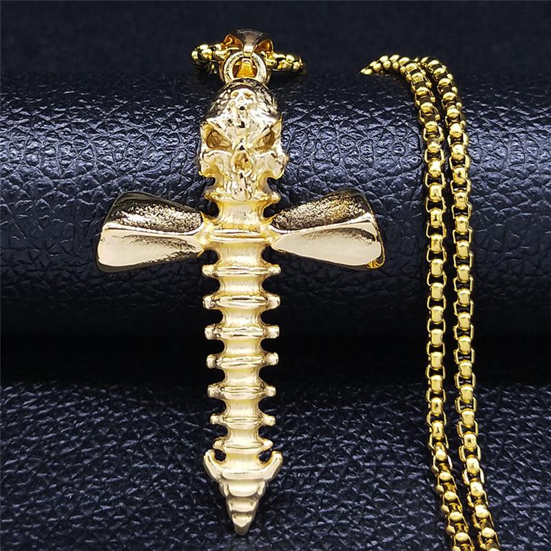 

Pendant Necklaces 2021 Skull Cross Stainless Steel Long Necklace For Men Gold Color Statement Jewelry Colier Homme NZZ92S03