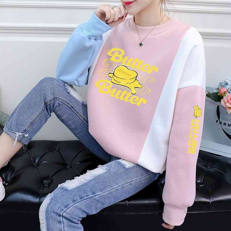 

2021 new BTS youth regiment butter aid surrounding the same splicing color matching sweater, Black
