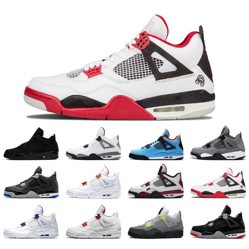 

man basketball shoes 4 4s mans Black Cat White Oreo Money Travis Fire Red Bred University Pine Green Cool Grey Alternate Motorsport Trainers Sports chaussures, Neon