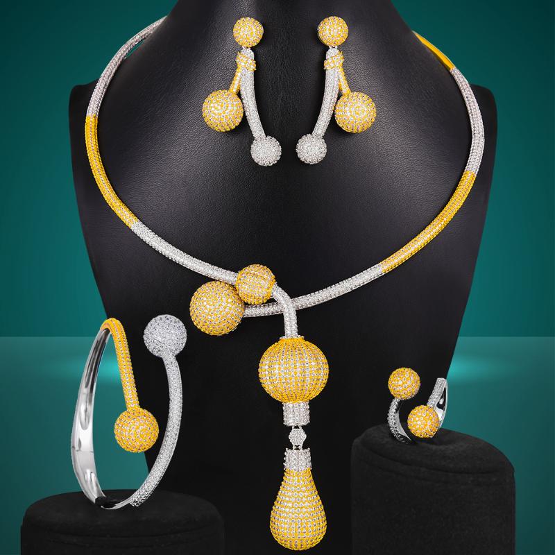 

Earrings & Necklace Missvikki Luxury Gorgeous Disco Bar 4pcs Trendy Ball Fashion Bangle Ring Jewelry Sets For Women Wedding, As pic