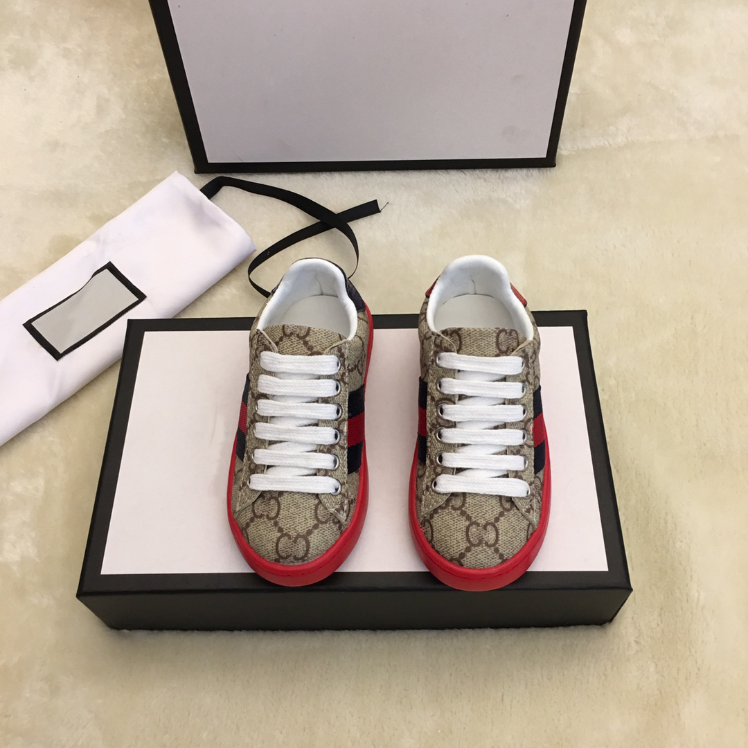 

2021 designer kids sneakers double G sports shoes for girls and boys size 24-35 3 colors red bottom, Black;red