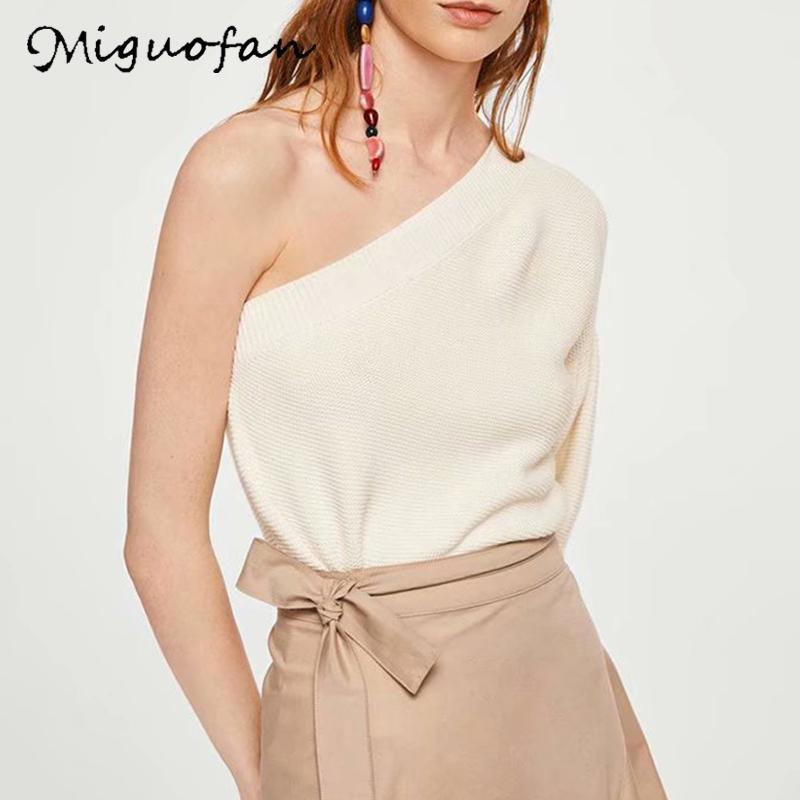

Women's Sweaters Miguofan One Shoulder Sexy Knit Sweater Female Fashion Long Sleeve Casual Pullover Women 2021 Autumn Winter Jumper, White;black
