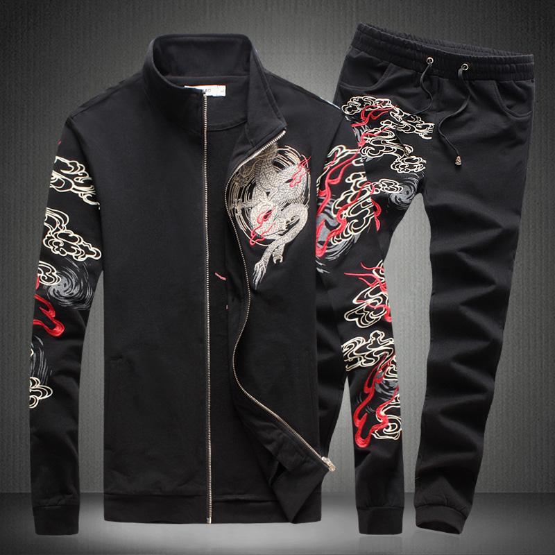 

Men's Tracksuits Mens Tracksuit Casual Wear Floral Printed Jacket Pants 2Pcs Set Coat Trousers D31, Gray