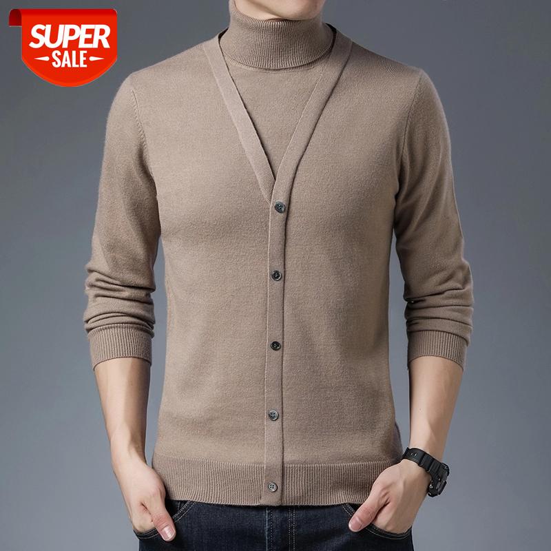 

Fake Twinset Sweater Men Turtleneck Knitted Pullovers Male Autumn Winter Fake Two-Piece Bottoming Knitted SweaterMen's Clothing #7D1x, White;black