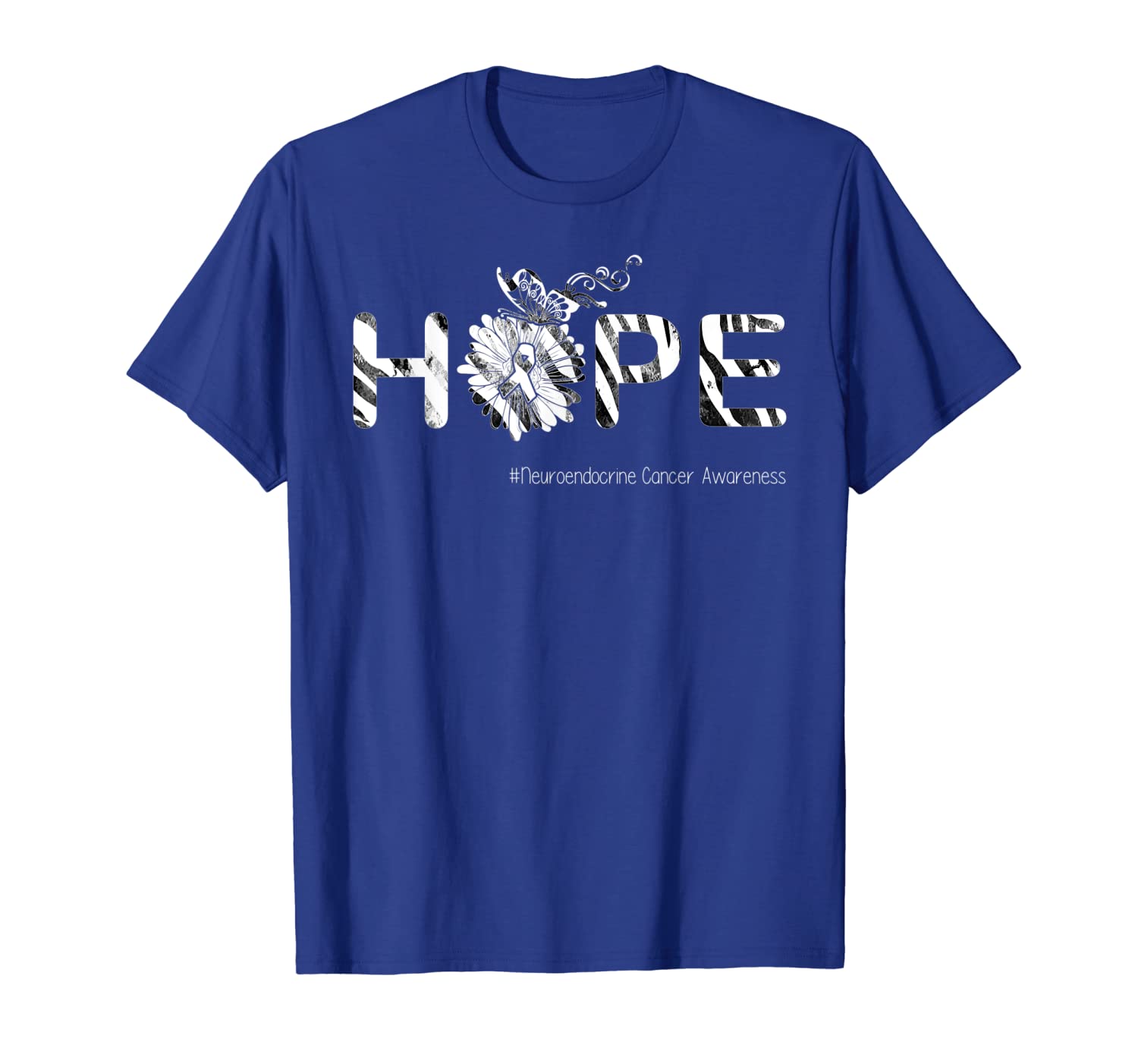 

Hope Butterfly Ribbon Neuroendocrine Cancer Awareness Tshirt, White;black