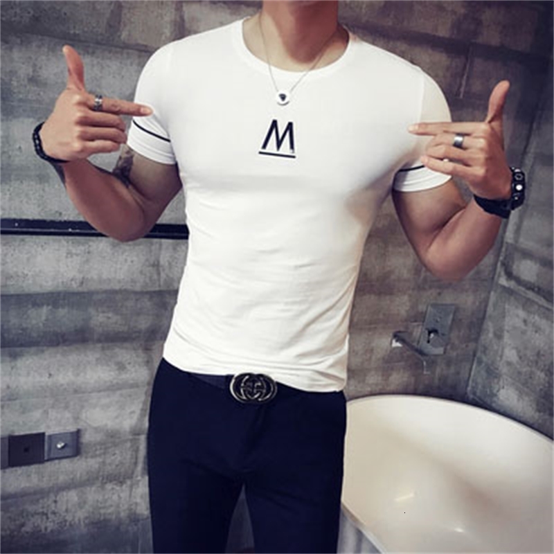 

2021 New Summer Tide Brand Trend Cotton Round Neck Half Sleeve Slim Bottoming Shirt V7rx