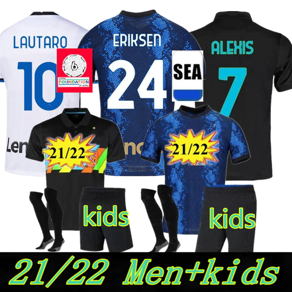 

2021 2022 top Inter soccer jerseys Fans player version LUKAKU LAUTARO Eriksen ALEXIS Campioni jersey 21 22 Milan VIDAL MEN Kids kits socks f, Black;yellow