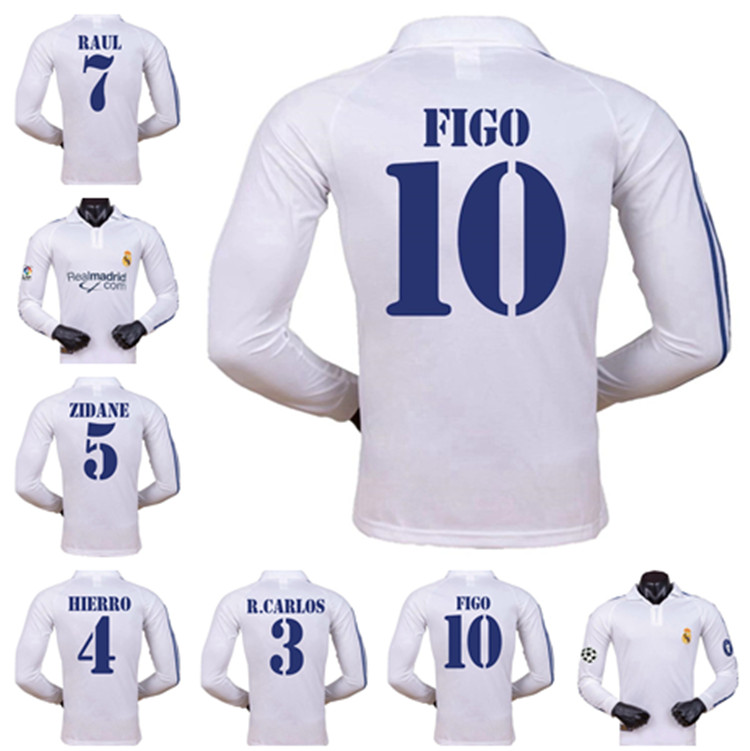 

2001&02 retro Soccer Jersey real Madrid home longsleeve ZIDANE FIGO HIERRO RAUL MORIENTES Custom version classic jerse, Yellow
