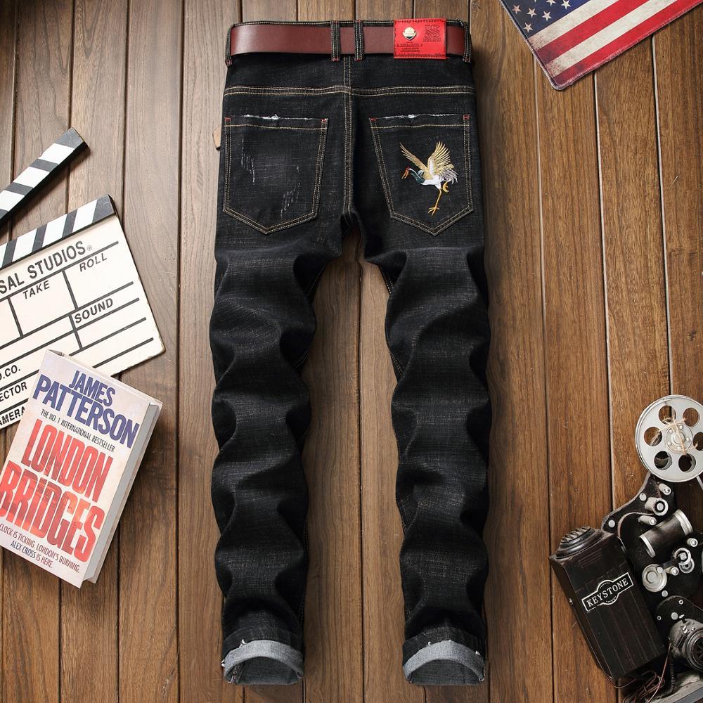 

2021 Embroidered New Station Elastic Fitness Straight Ny Distressed Brand Men's Robin Destroyed 99i6, Black