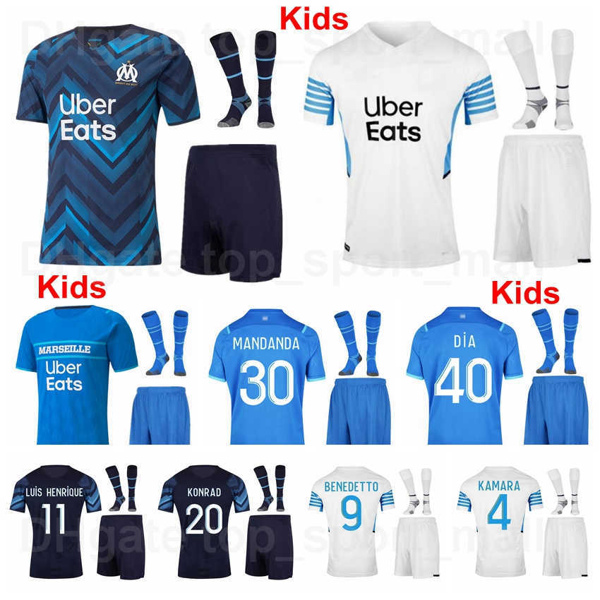 

Youth Marseille Jersey Socks Set Children Soccer CENGIZ UNDER KAMARA PAYET BENEDETTO MILIK KONRAD ALVARO RONGIER BALERDI LUIS HENRIQUE Kids, Black