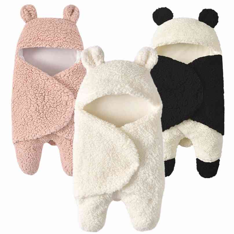

Thick warm plush baby swaddle Cartoon panda modeling born Baby Sleeping Wrap Pography Prop for babies Boys Girls 210802, Pink
