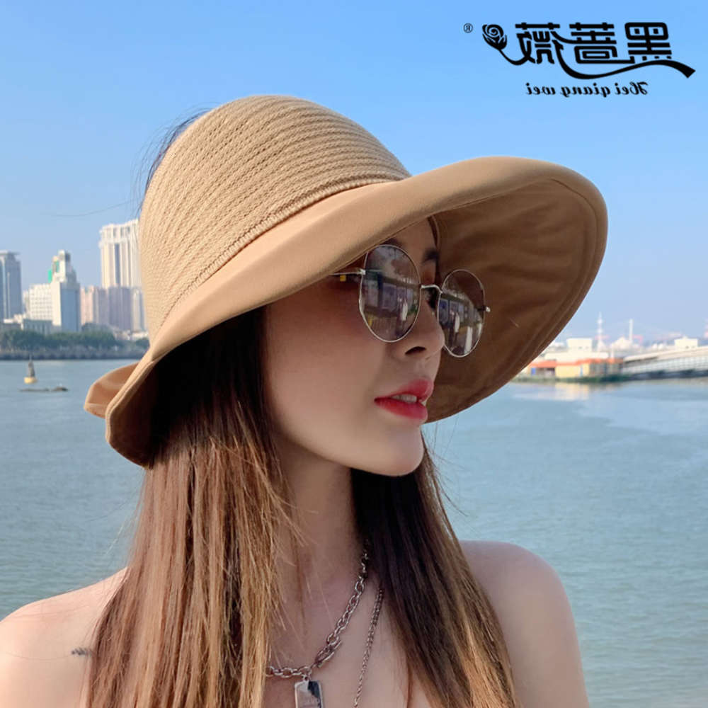 

2007 stitched Bow Hat with empty top, summer sun protection flat brim, straw hat, outdoor hat, Blue;gray