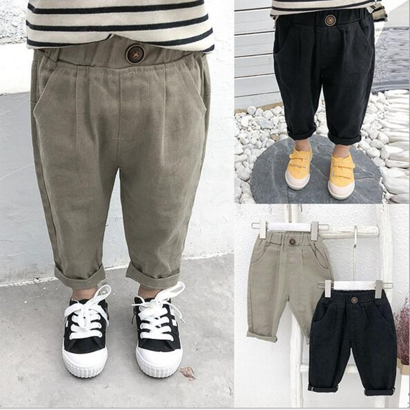 

2021 New Autumn Boys Girls Casual Pants Fashion Korean Style Children Kids Jeans Solid 2 Colors Baby Boy Clothes Mdaw, Gray