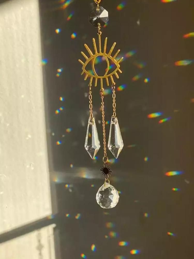 

Keychains All Seeing Evil Eye Energies Sun Catcher Crystal Light Witchy Suncatcher Prism Rainbow Maker Boho Window Hanging Decor