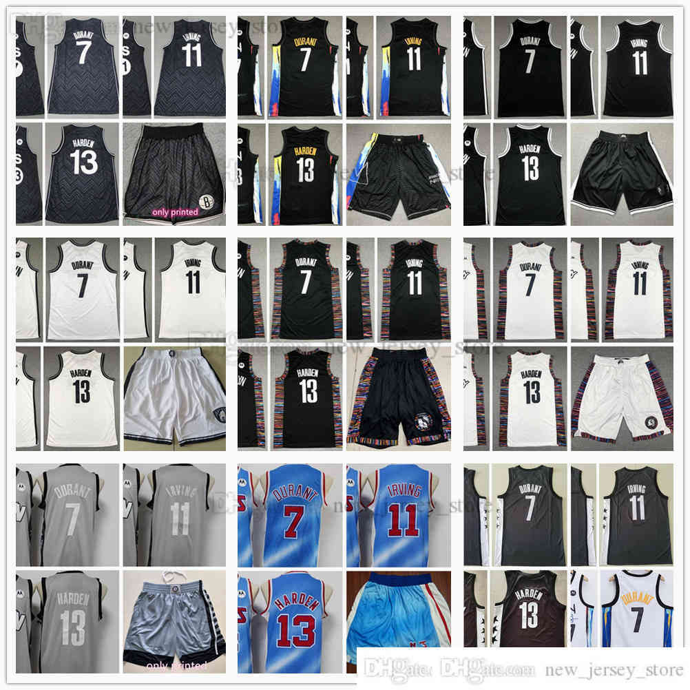 

Basketball 13 Harden 7 Kevin 11 Kyrie Durant Irving Jerseys Stitched Black White City Jersey Shorts Gray Retro, As the picture