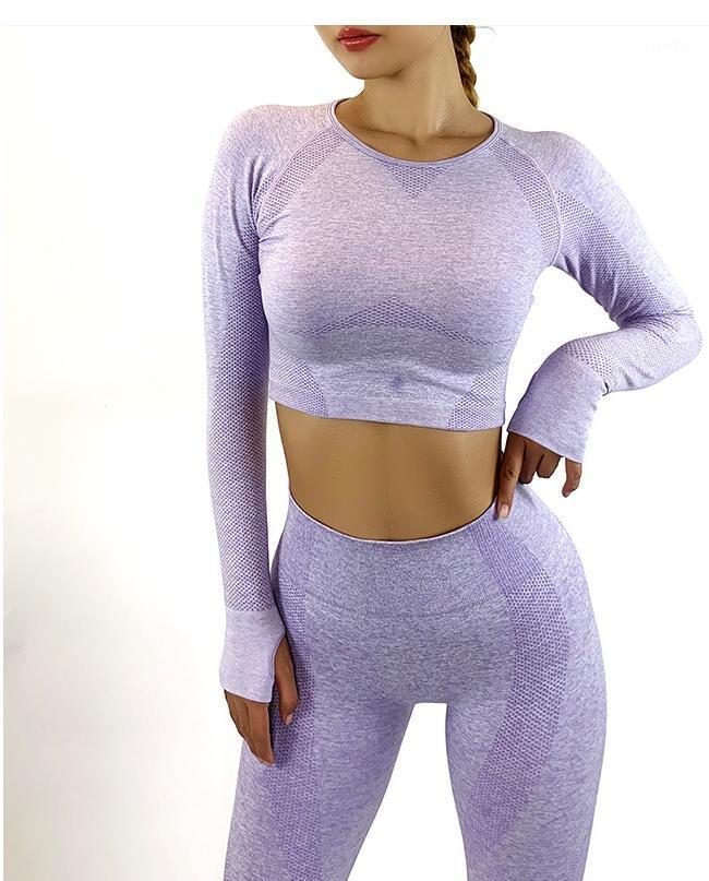

Vital Sport Suit Yoga Set Women Gym Workout Clothes Long Sleeve Shirts Fitness Crop Top+High Waist Energy Seamless Leggings Outfit, Pink set