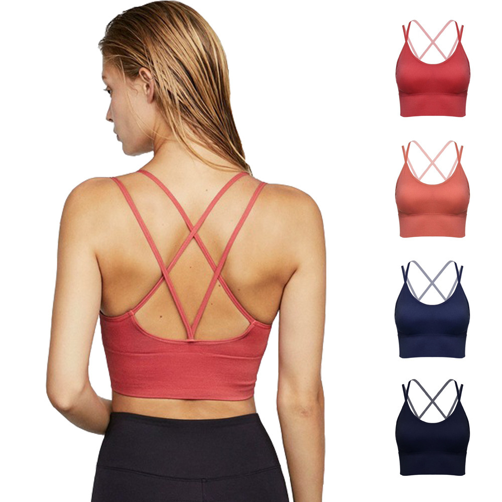 

Women's yoga bra underwear camisoles Tanks vest 2021 thin shoulder straps cross beautiful back gathered sports shockproof running fitness, Red