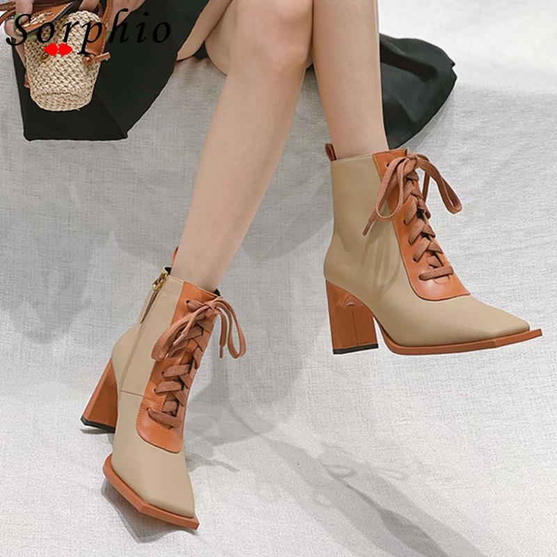 

Boots Female For Women Square Toe Lace Up Ankle Strange Style Fashion Stylish Women's Shoes Autumn Winter Brand 2021, Black