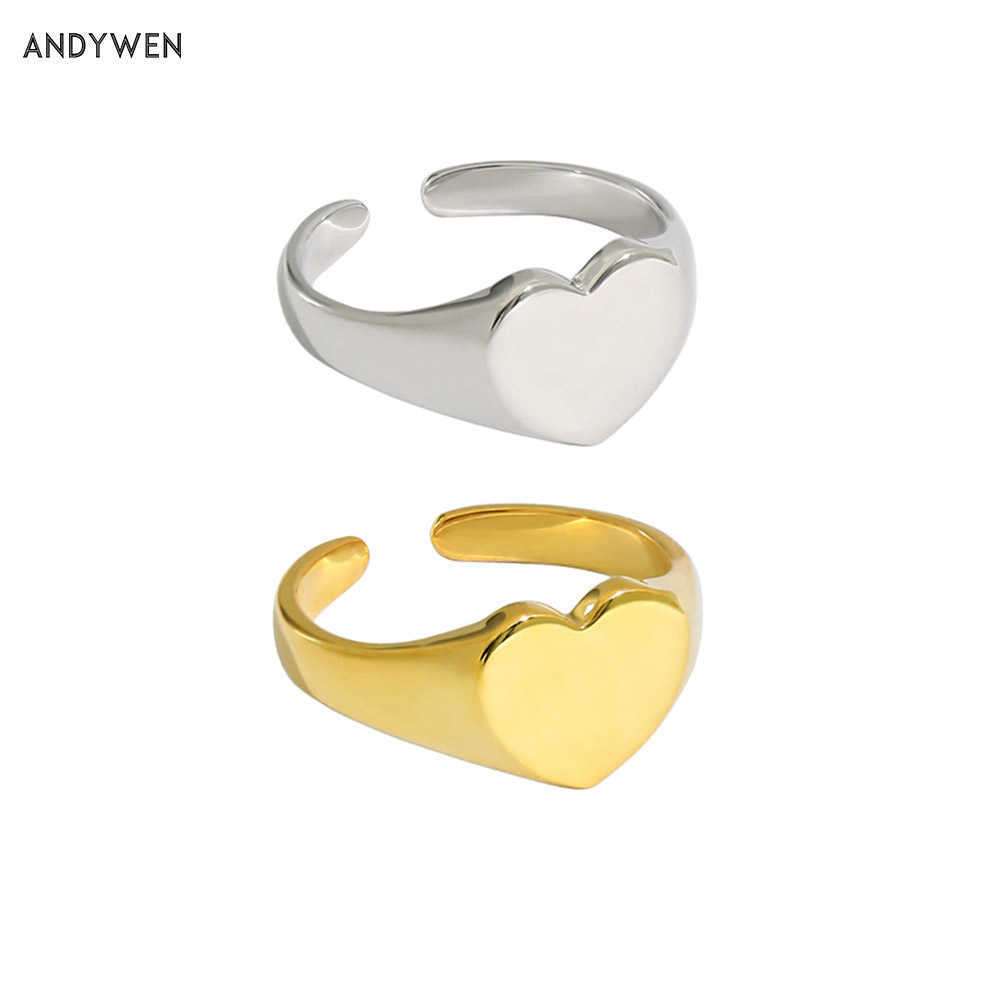 

ANDYWEN 925 Sterling Silver Heart Adjustable Rings Resizable Fashion Jewelry Fine Simple Thick Jewels Wedding Party Classio 210608