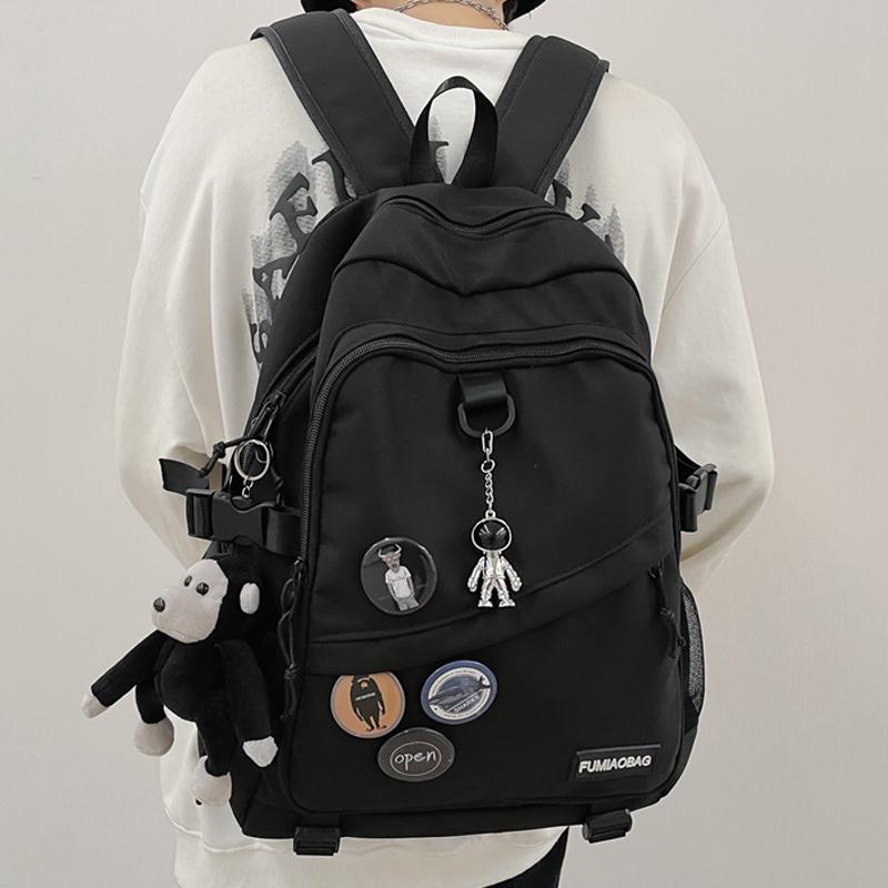 

Backpack Simple Pattern Woman Schoolbag For Teenage Girls Boys Female Fashion Bag College Student Lady Book Pack High Quality, Black