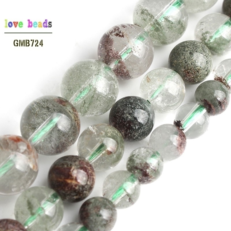 

6/8/10mm Nature Green Ghost Quartz Loose Spacer for Jewelry Making DIY Bracelet 15inches Strand Stone Beads