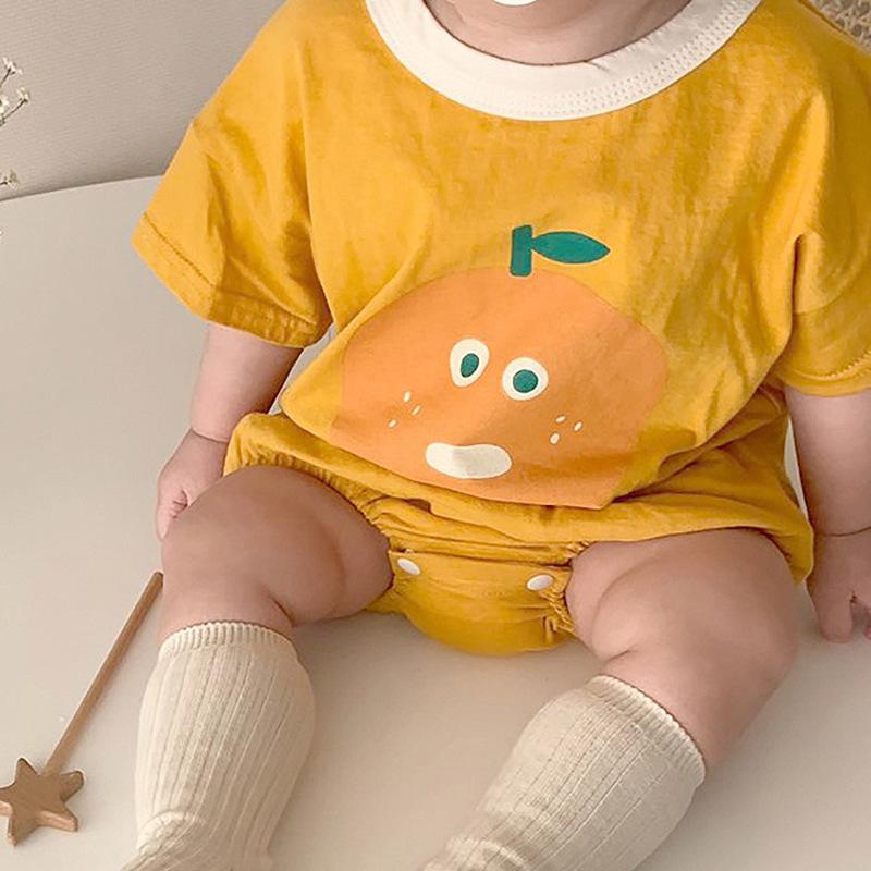 

Rompers Summer Children Fashion Cotton Thin Bodysuits 2021 Born Infant Boy And Girl Cute Orange Cartoon Pattern Bodysuit, Beige
