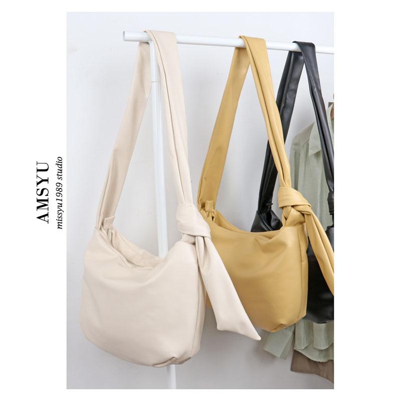 

Shoulder Bags PU Leather Simple Solid Color Single Bag Large Capacity All-match Tote Messenger Dumpling, Black