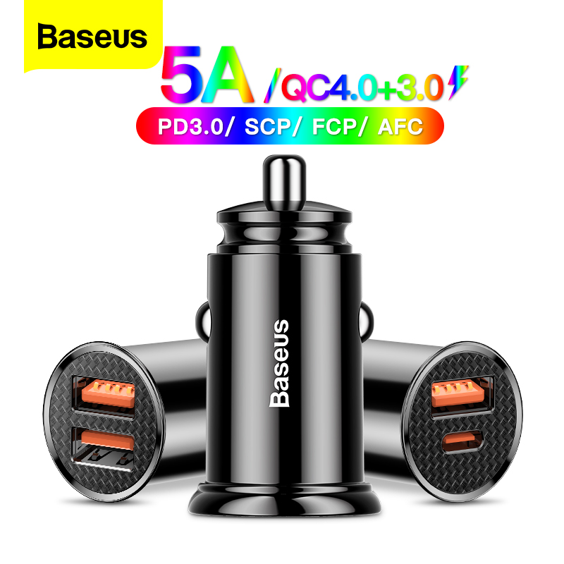 

Baseus USB Charger Quick Charge 4.0 QC4.0 QC3.0 QC SCP 5A PD Type C 30W Fast Car USB Charger Mobile Phone