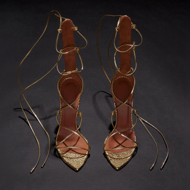 

summer fashion gold gladiator sandals open toes stiletto heel snake pattern lace up chic high heels women party designer shoes