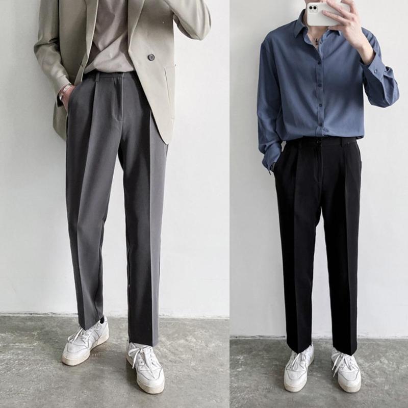 

Men's Pants Men Suit Trousers Solid Color Mid Rise Pockets Straight Dress Slacks For Work 4XL, Grey