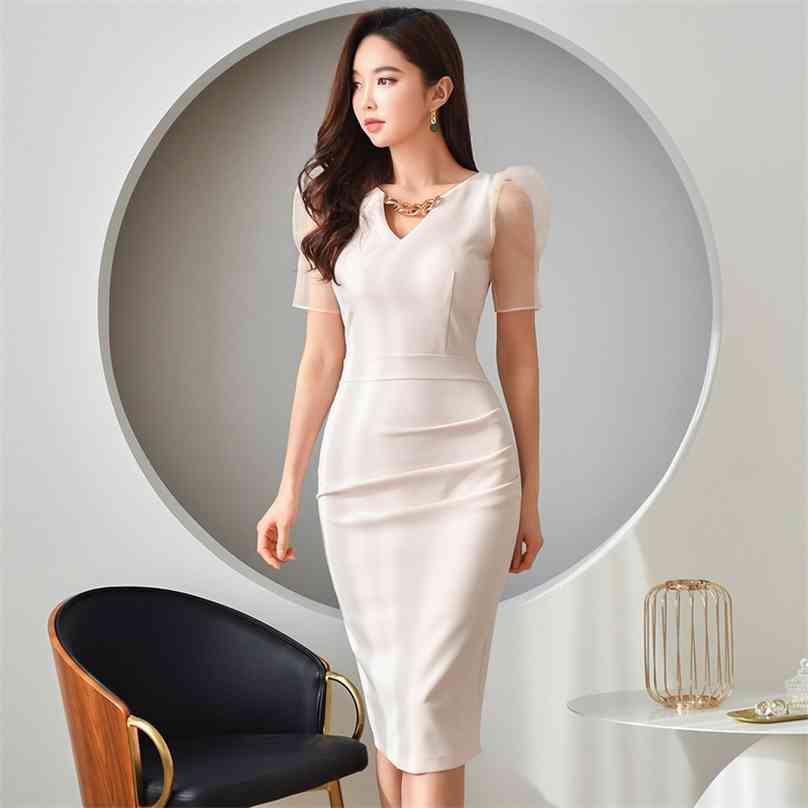 

white lace tight Dress korean Ladies Sexy Summer Hollow out formal pencil Party Sheath Dresses for women 210602
