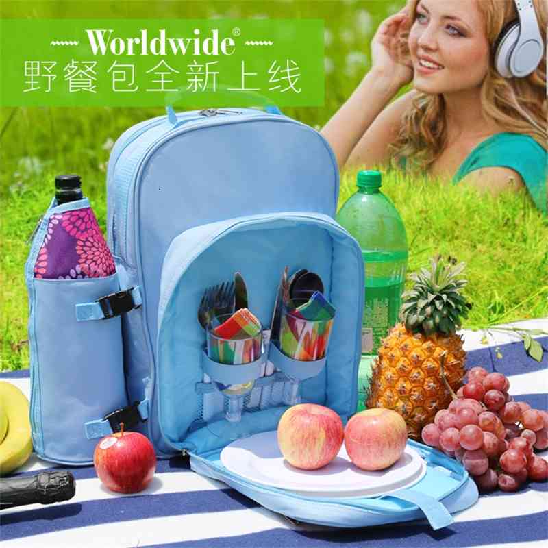 

Picnic field tableware double meal single shoulder insulation bag can also be used as required, Blue