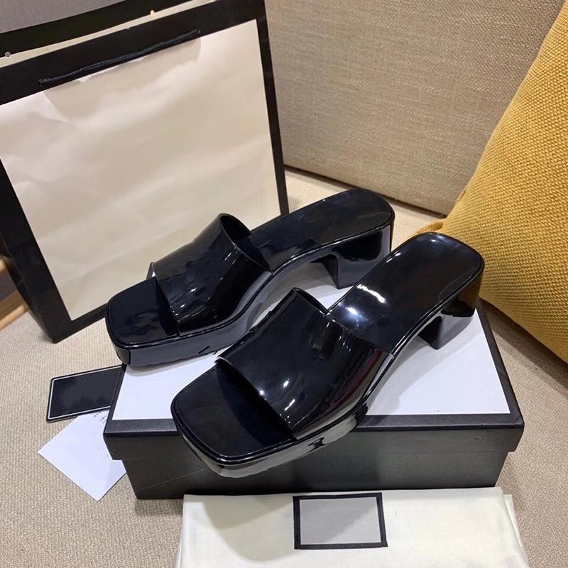 

2021 Designers Shoes High Quality Retro Woman Slippers Summer Casual Rubber Slide Sandals 6cm Heel With Box