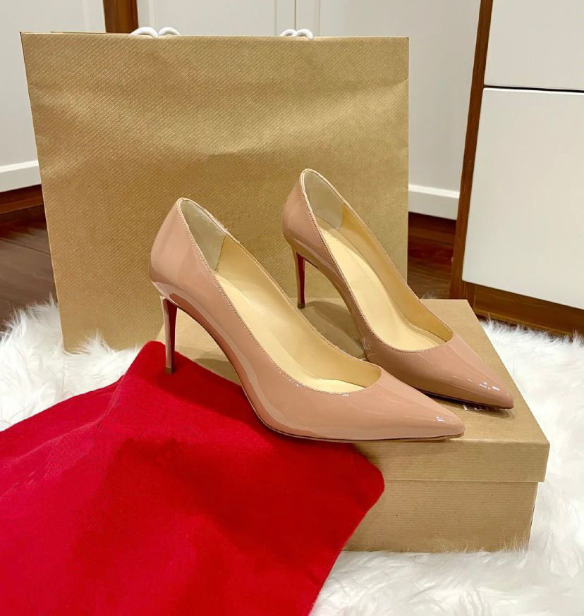 

2021 Red Bottom Pump Patent leather Suede Pigalle Heels WOMEN wedding shoes Pointed Toe fine heels sexy Woman red sole High Heel 35-44, Black