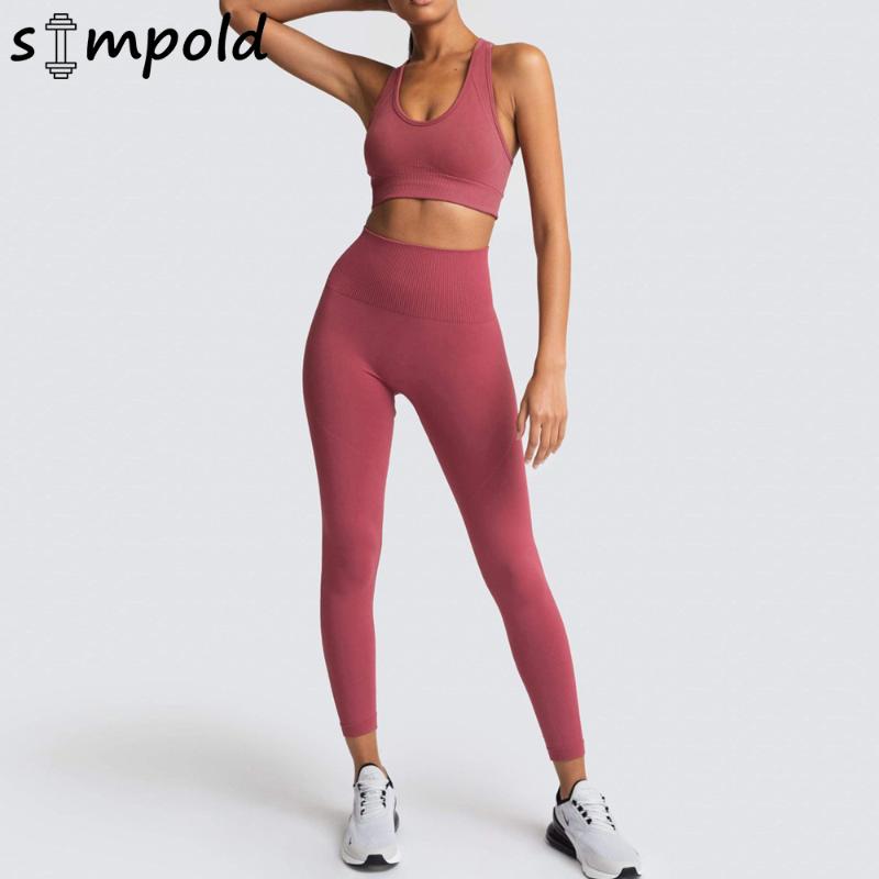 

Simpold Full Sleeveless Sports Suits Yoga Bra Fitness Top Pants 2 Pieces Set Instimate Legging Work Out Clohtes 6095, Set-purple