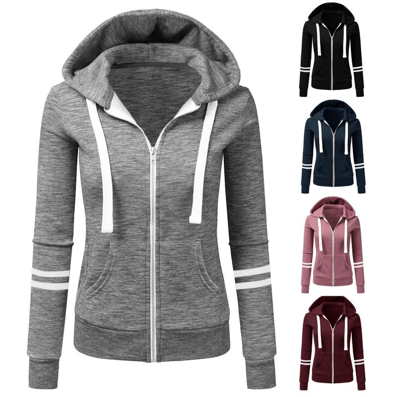 

Gym Clothing Autumn And Winter Women's Sweater Sports Cardigan Solid Color Zipper Hooded Warm Top Sweatshirt Thick Hoodie Jack, White;black