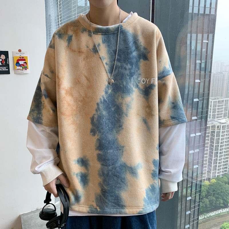 

2021 New Spring Tie-dye Hoodie Men's Fashion Casual O-neck Sweatshirt Men Streetwear Hip-hop Pullover Hoodies Mens Hoody -5xl Y3vx, Apricot