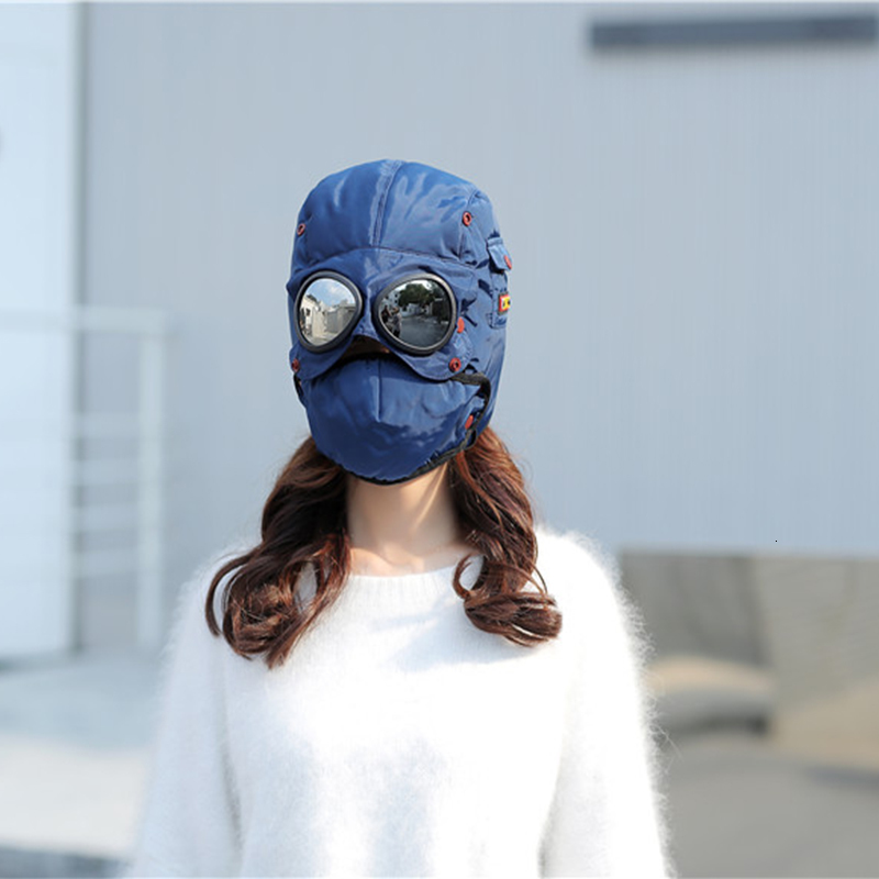 

2021 Hats Parent-child Warm with Ears Windproof Glasses Earflap Cycling Ski Masks Russian Girls Child Winter New Women Hat 3epa, Blue